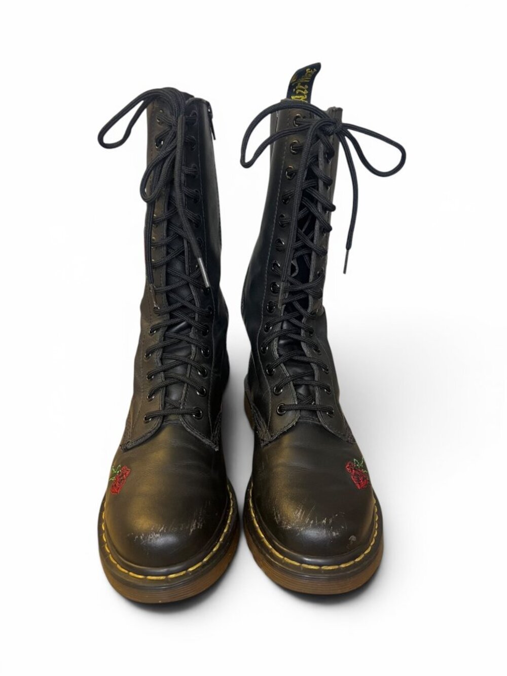 Dr. Martens 1914 Vonda Leather Mid Calf Black 14-Eye Lace-Up Boots Size 8 - Picture 2 of 7